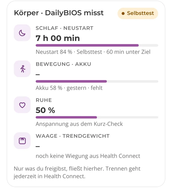 DailyBIOS: Körper mit Schlaf, Bewegung, Ruhe und Waage